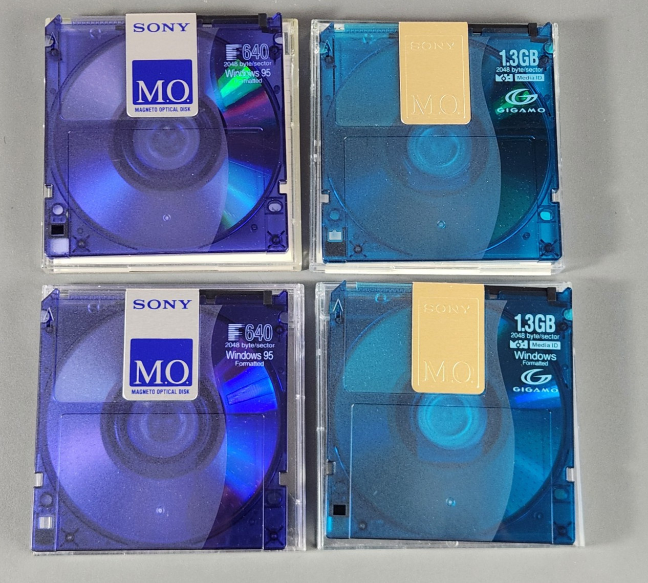 4 Magneto Optical Discs SONY 3.5"" 640MB 1.3GB Gigamo