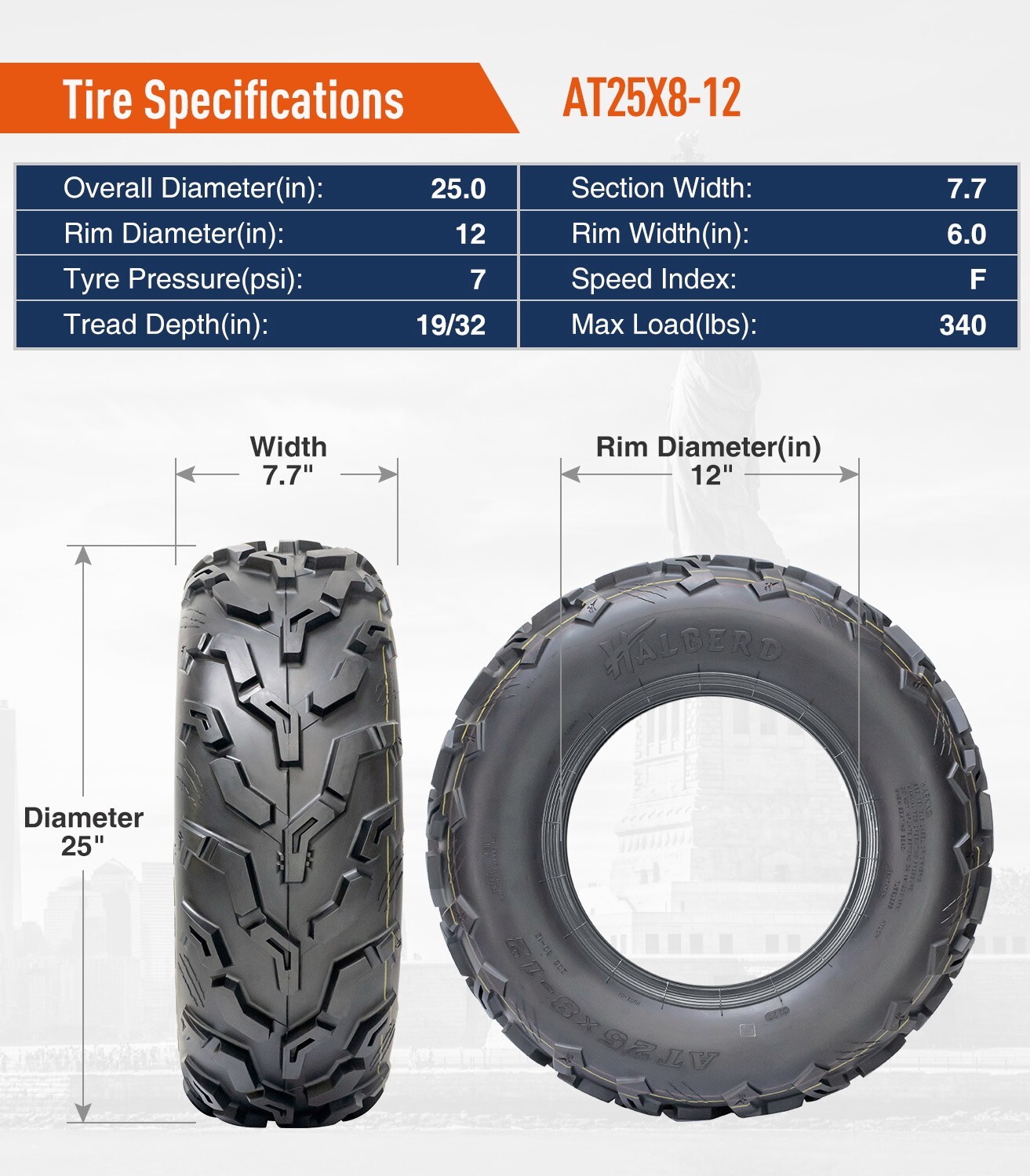Full Set 4 25x8-12 25x10-12 ATV Tires 6Ply Mud UTV Eco-Friendly Replacement Tire