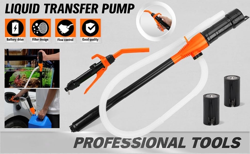 2PC Electric Syphon Pump Battery Operated Petrol Oil Water Fuel Transfer 2.2 Gal