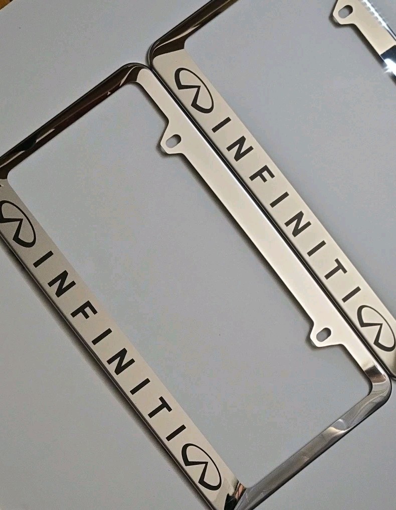 2 pcs -Infiniti- Silver Stainless Steel License Plate Frame