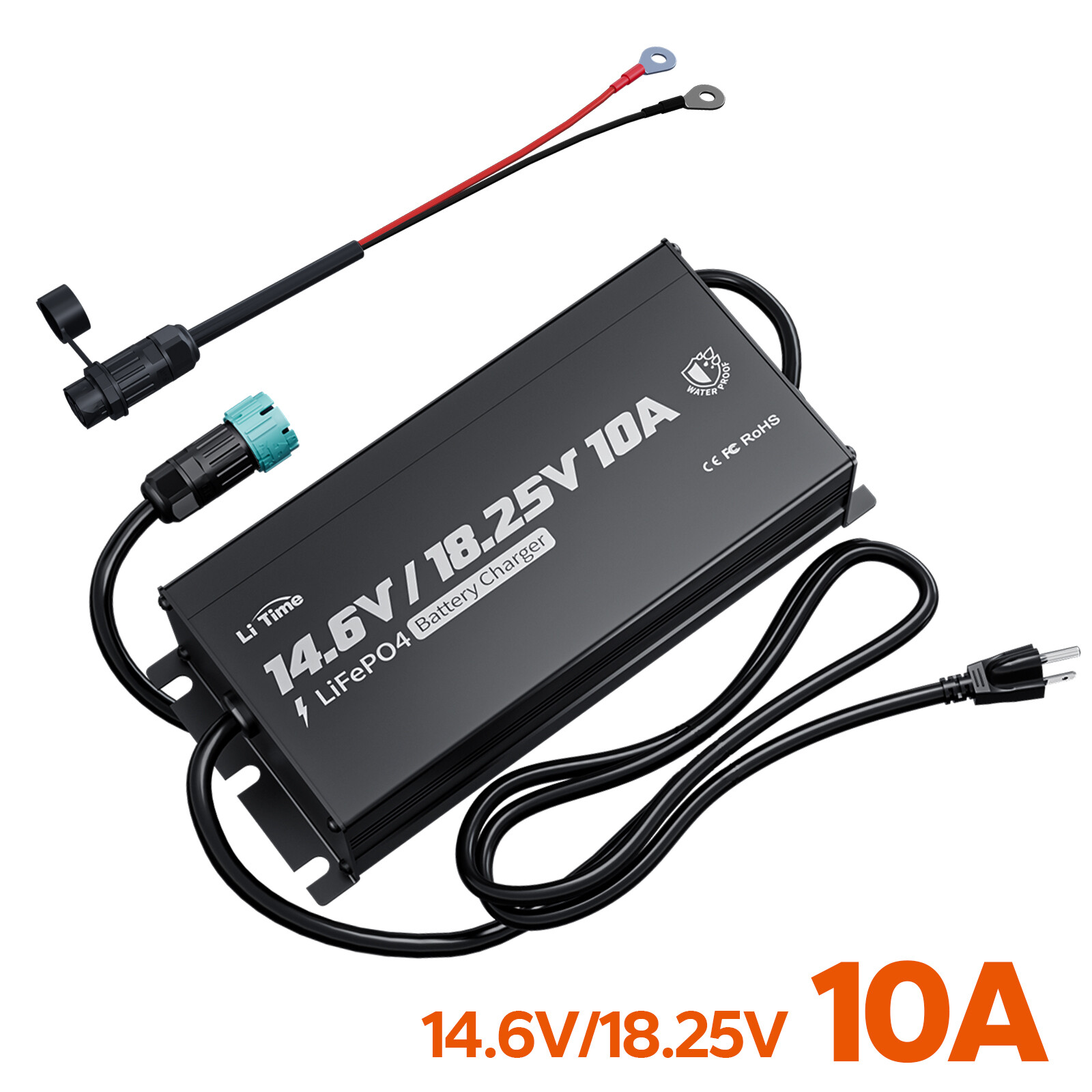 LiTime 12V(14.6V)&16V(18.25V) 10A Smart Charger for LiFePO4 Battery Mountable