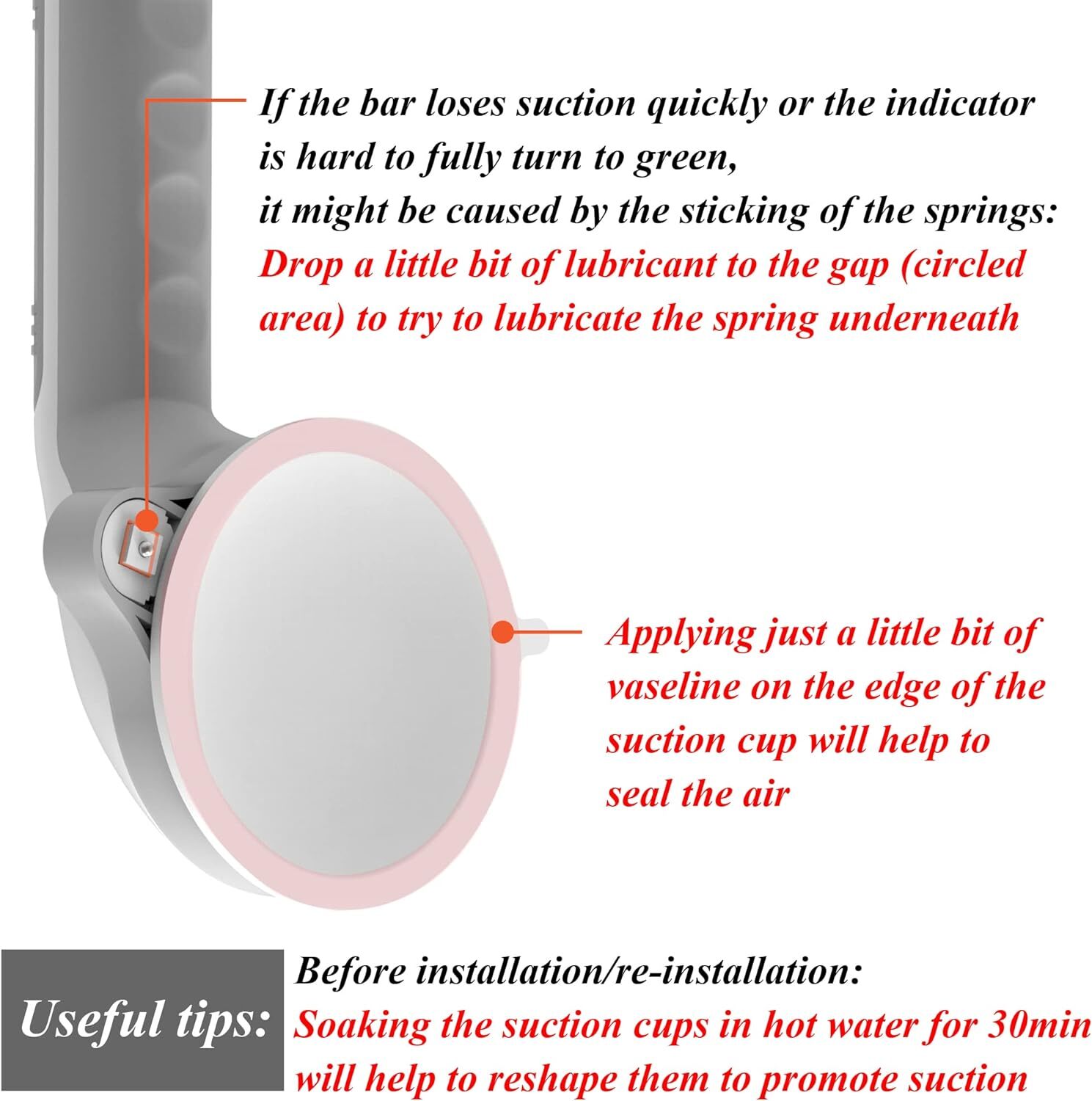 17in Suction Shower Grab Bar with Indicators, Balance Assist Steady Handle