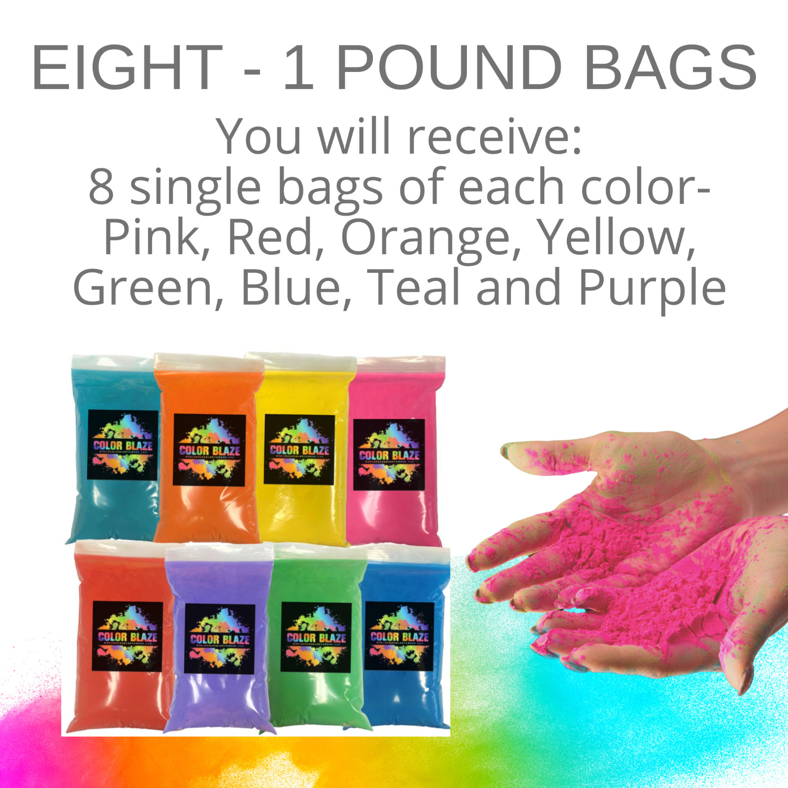 1 Pound Bags - 8 lbsTotal Backyard Color Fun Powder Perfect for Color Wars, Runs