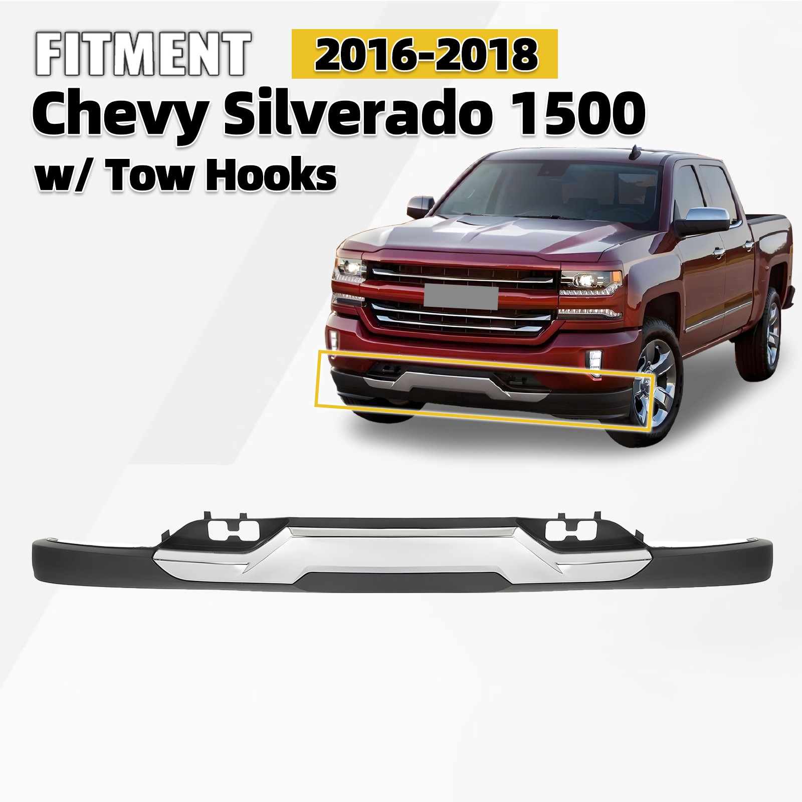 For 2016-2018 Silverado 1500 Front Bumper Lower Valance With Tow Hooks