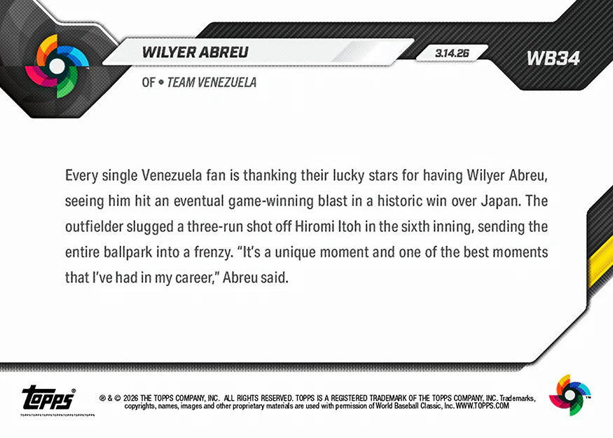 4-Card Bundle 2026 WBC World Baseball Classic MLB Topps NOW Cards 31-34 Presale