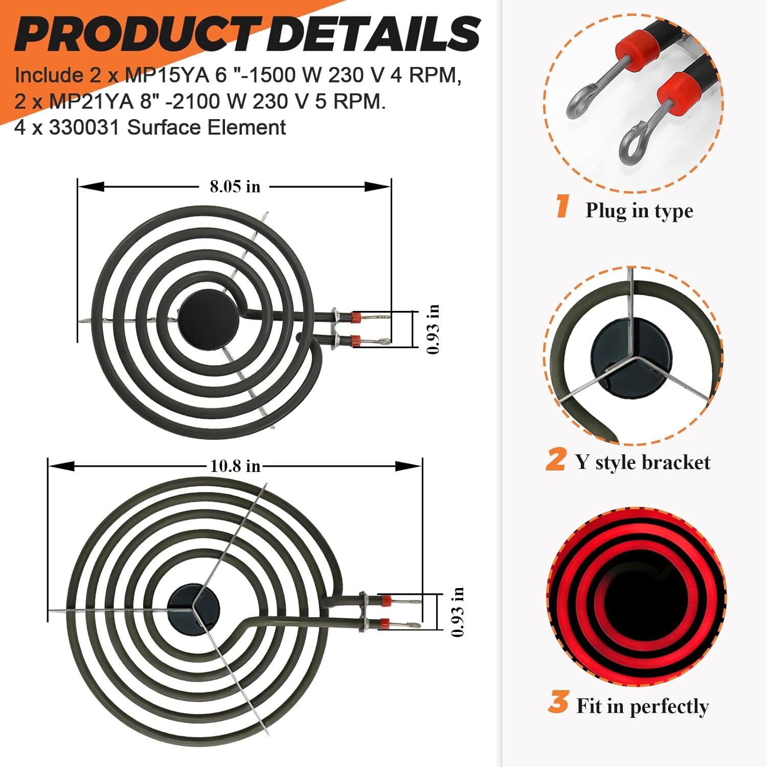 Elemento De Quemador Gama Electrica Pieza De Repuesto Para Estufa Paquete De 4.