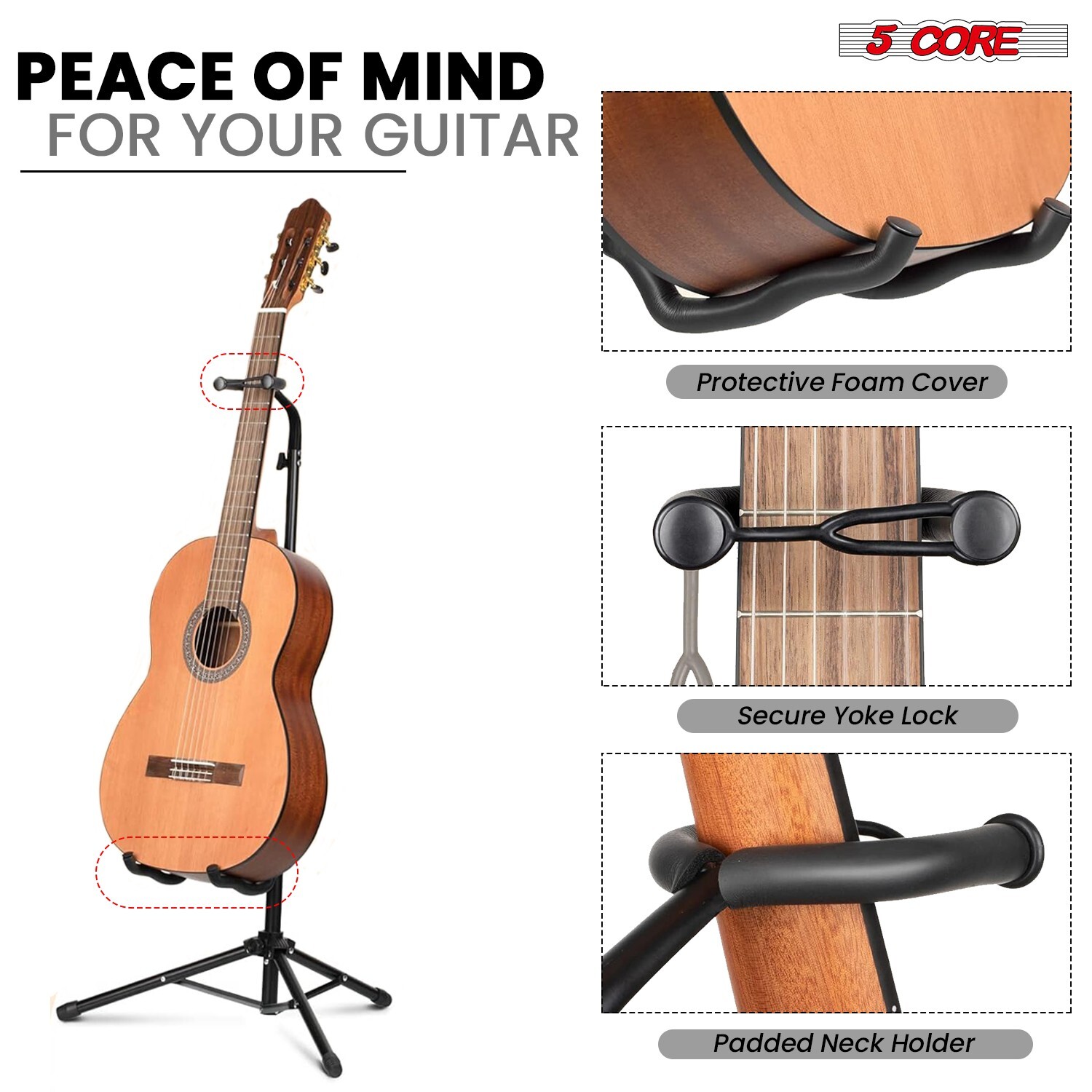 5Core Guitar Stand Floor Heavy Duty Adjustable Acoustic Electric Guitars Holder
