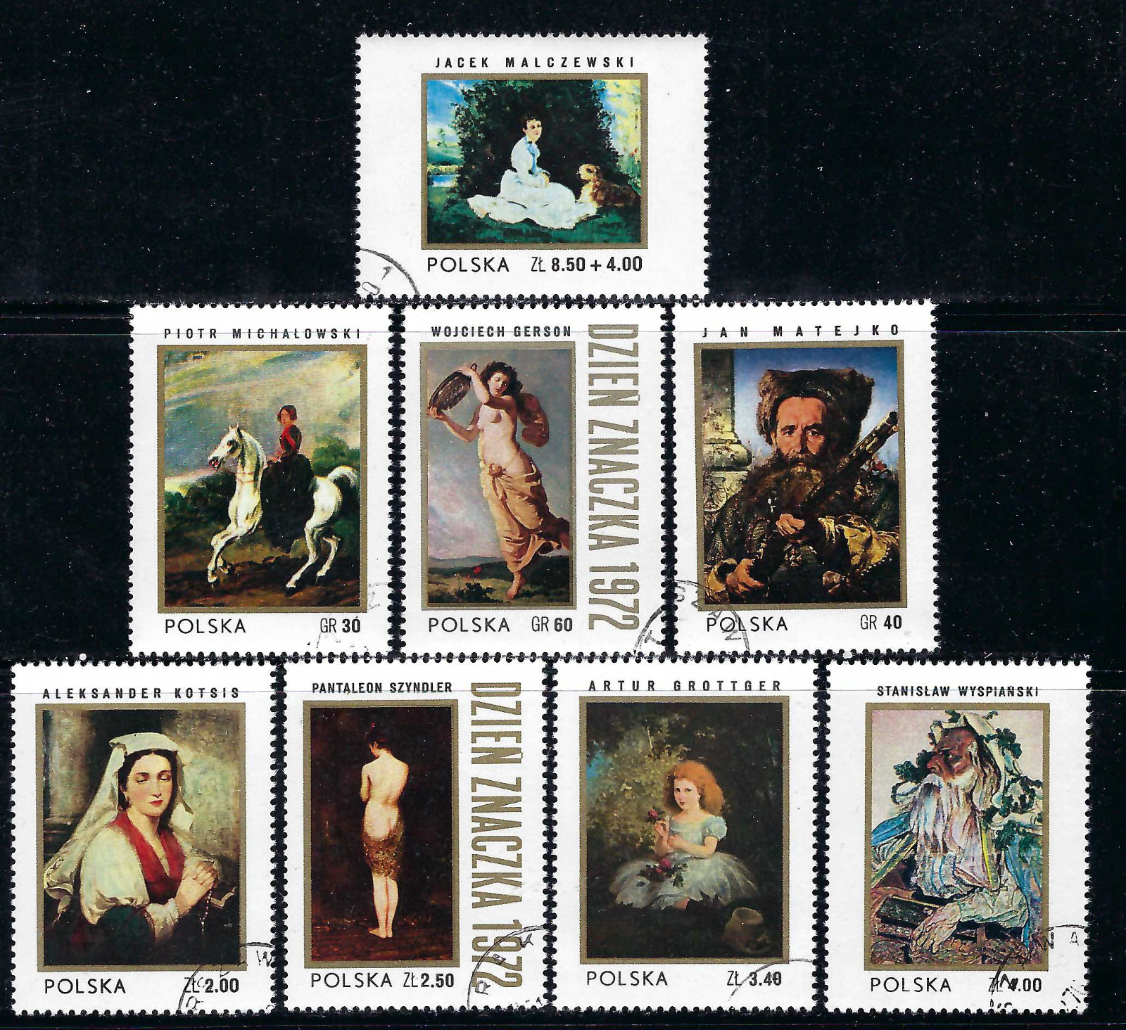 Poland 1972 8v. CTO NH • The Day of the Stamps • Paintings • Art • Artists