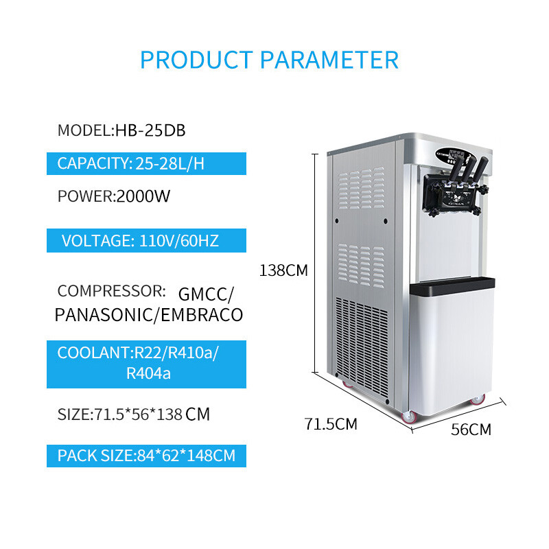 Commercial Electric Ice Cream Maker Soft Ice Cream Machine 25-30L/H 3 Flavors