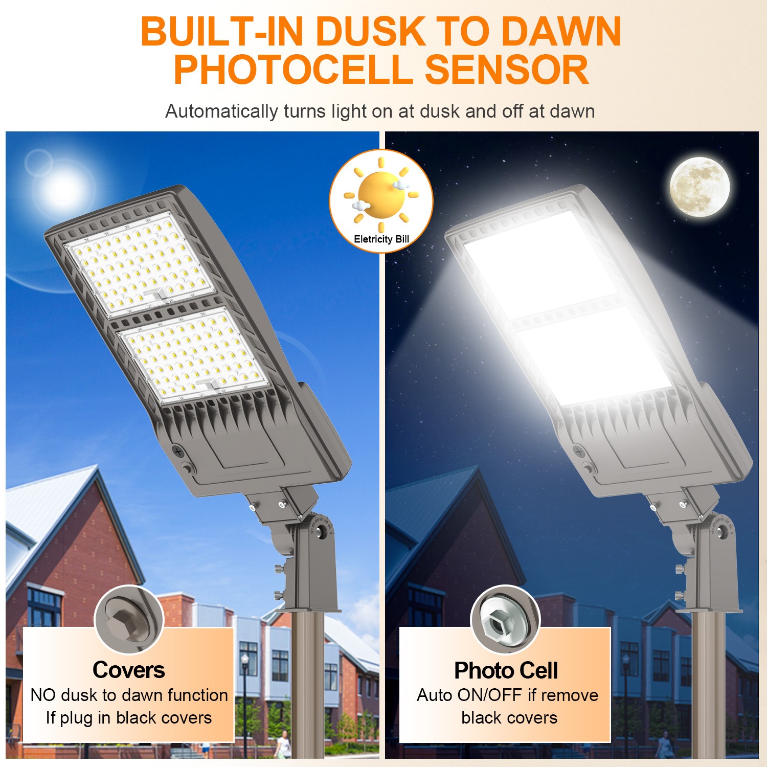 320W LED Parking Lot Light with Dusk-to-Dawn Photocell Commercial Street Lights