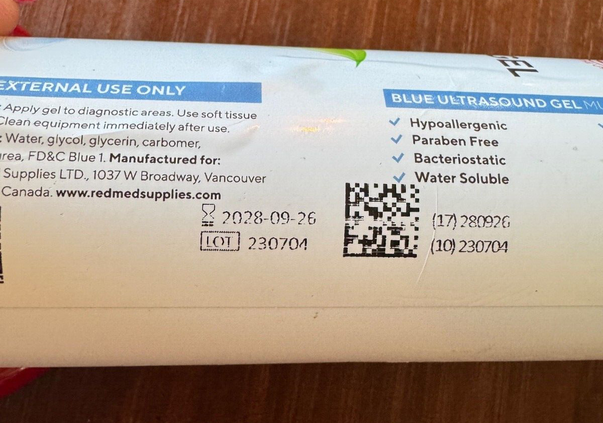 1 Bottle 250 ml RED Conductive Ultrasound Gel Medium Viscosity Blue - NEW