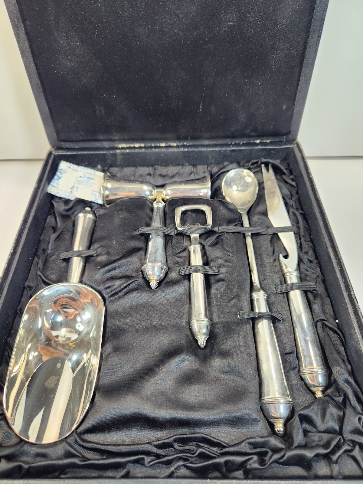 TOWLE SILVER PLATED 5 PC BARTENDER SET WITH BOX BARWARE 1980'S