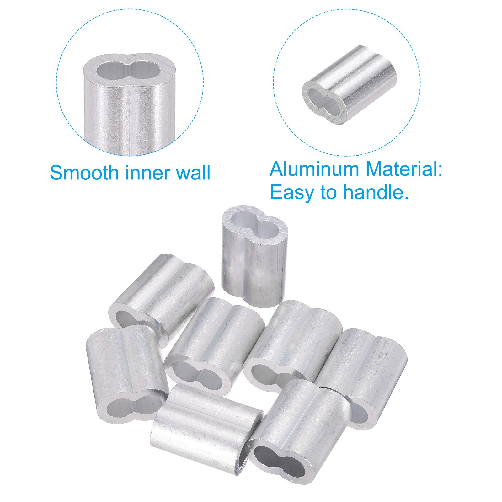 8pcs 3/8"/ 10mm Aluminum Crimping Loop Sleeves for Wire Rope Silver Tone