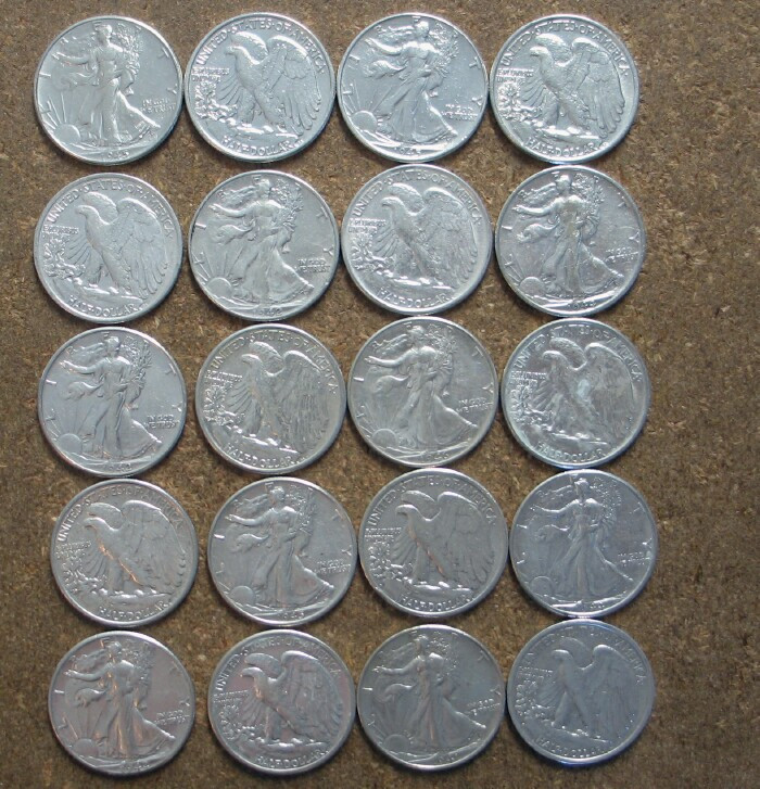 ROLL WALKING LIBERTY SILVER HALVES (MIXED DATES) AU/BETTER (11 ROLLS AVAILABLE)