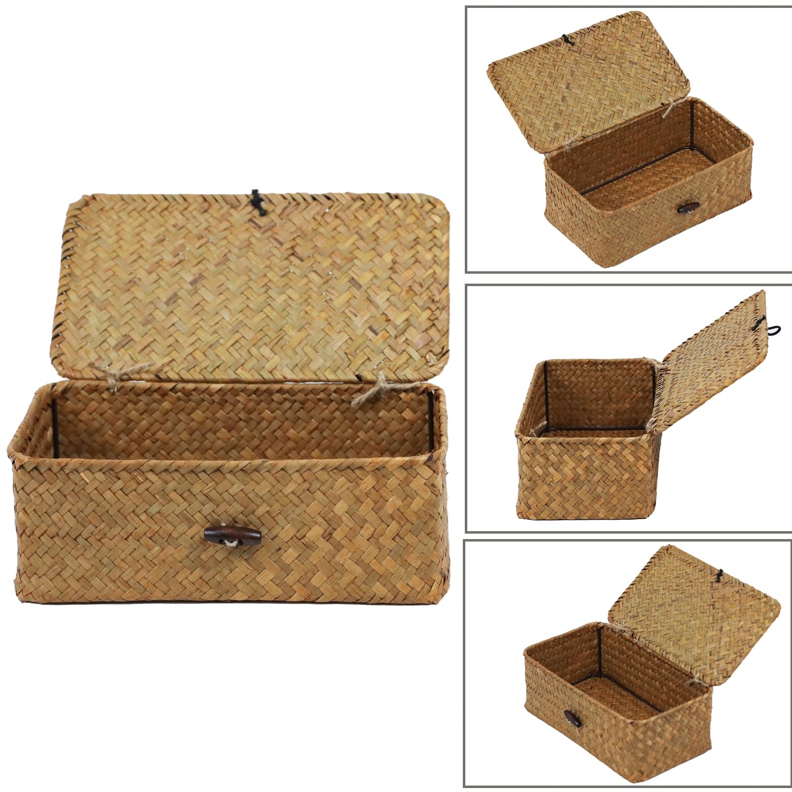 Wicker Storage Basket with Lid, Natural Seagrass Storage Baskets for Organizing,