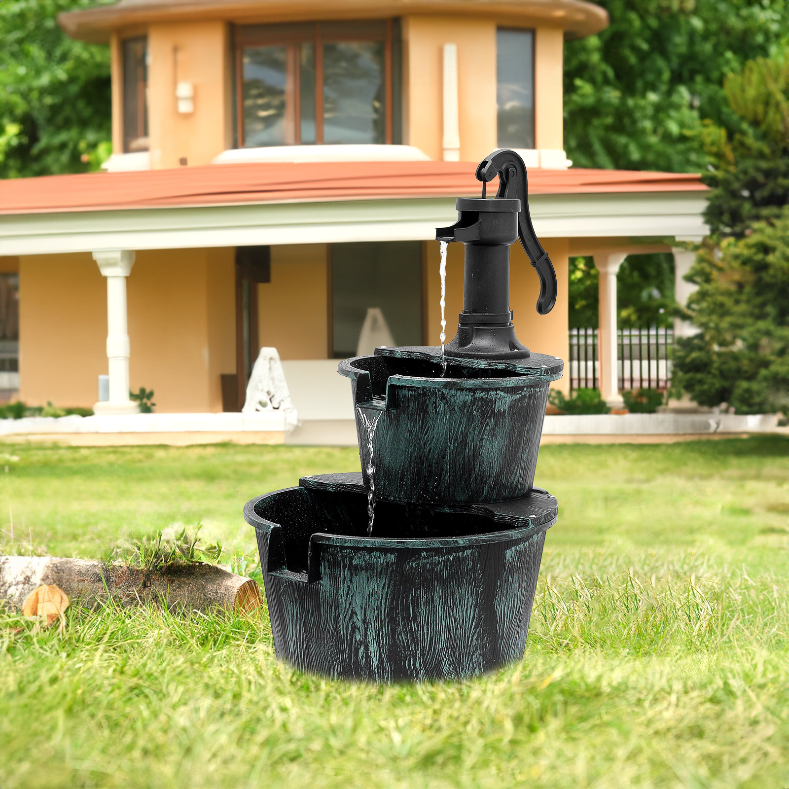 2-Tier Bird Bath Pedestal Fountain 27-Inch Outdoor Garden Decor