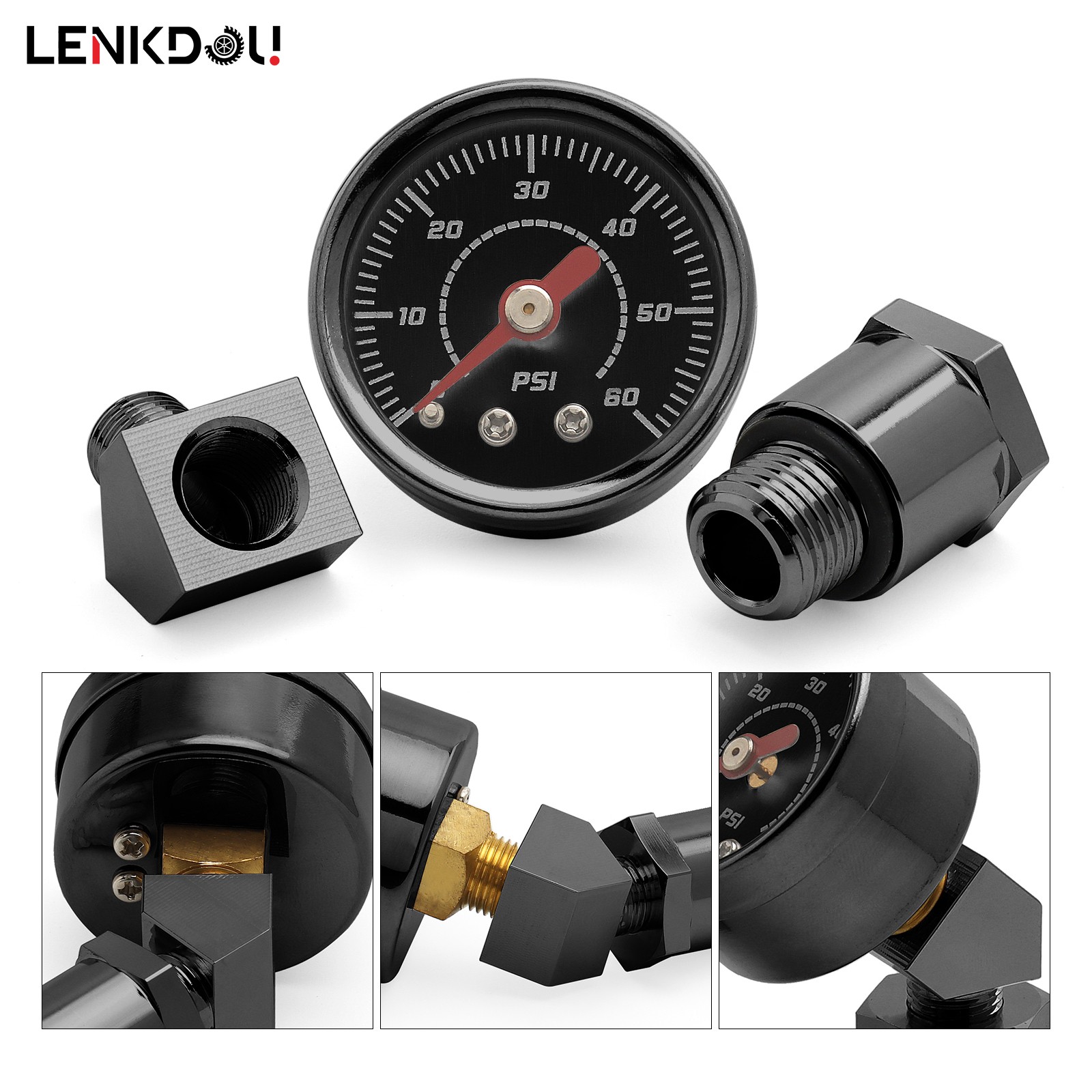 For Harley Big Twin EVO Engine 0-60 Psi Oil Pressure Filled Gauge Adapter Black