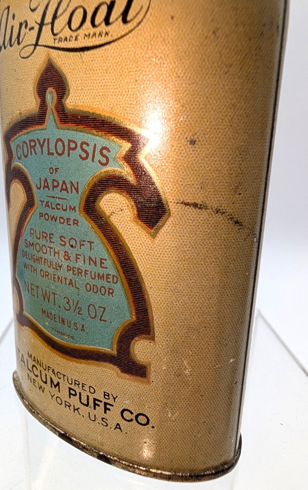 VTG AIR FLOAT CORYLOPSIS OF JAPAN TALC POWDER LITHO TIN CAN TALCUM CO.