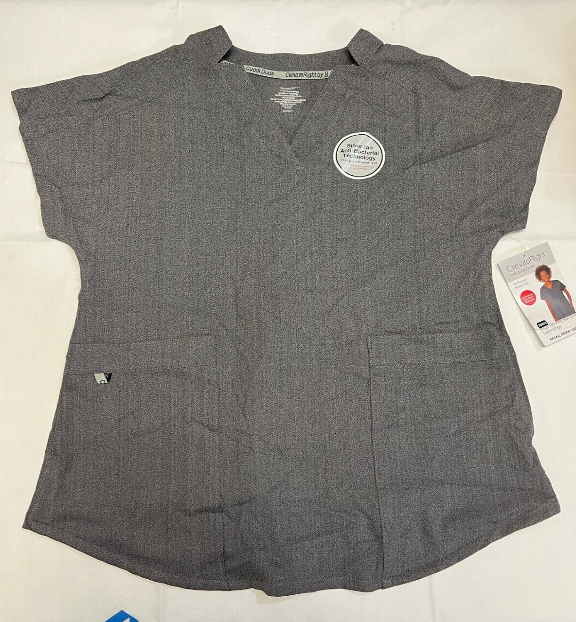 ClimateRight by Cuddl Duds Women’s V-Neck Scrub Top, Gray