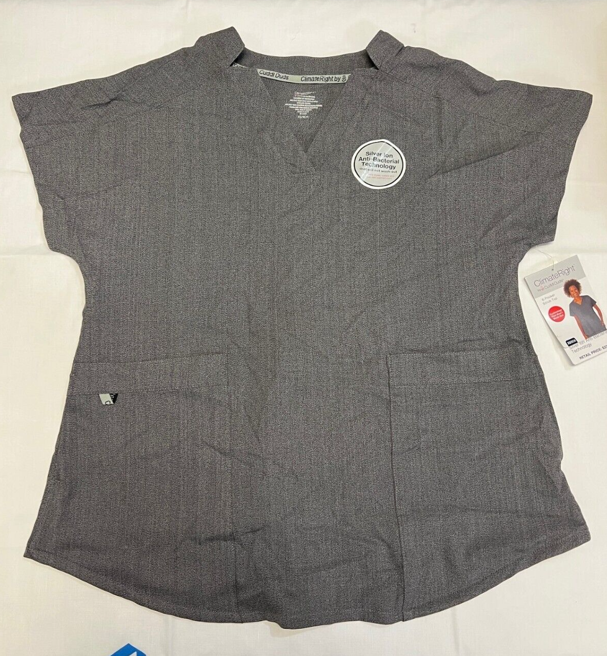 ClimateRight by Cuddl Duds Women’s V-Neck Scrub Top, Gray