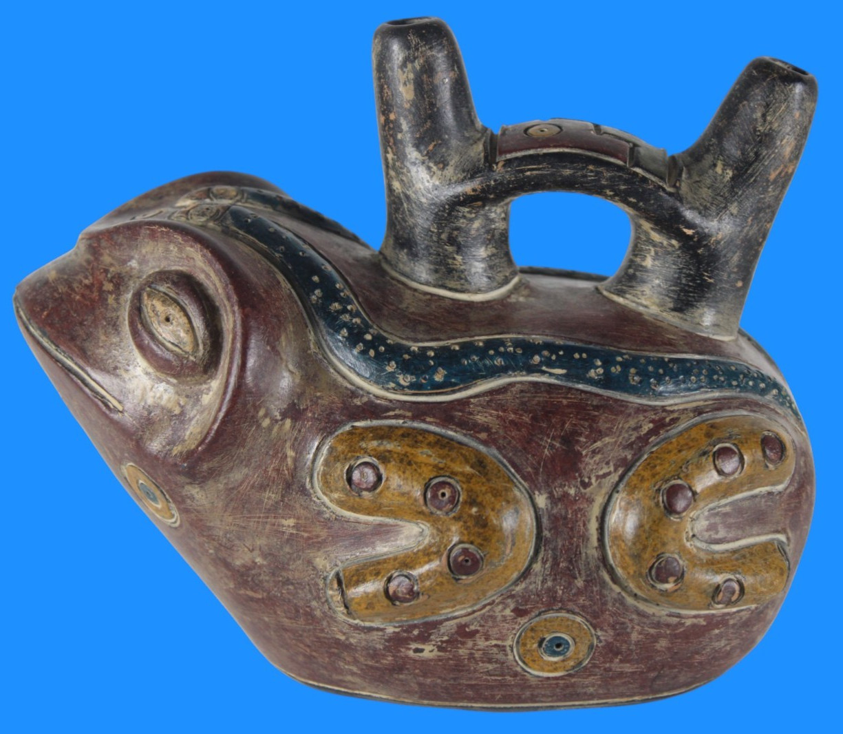 Museum Replica of a Pre Columbian Paracas Artifact Peru Frog Stirrup Vessel 09