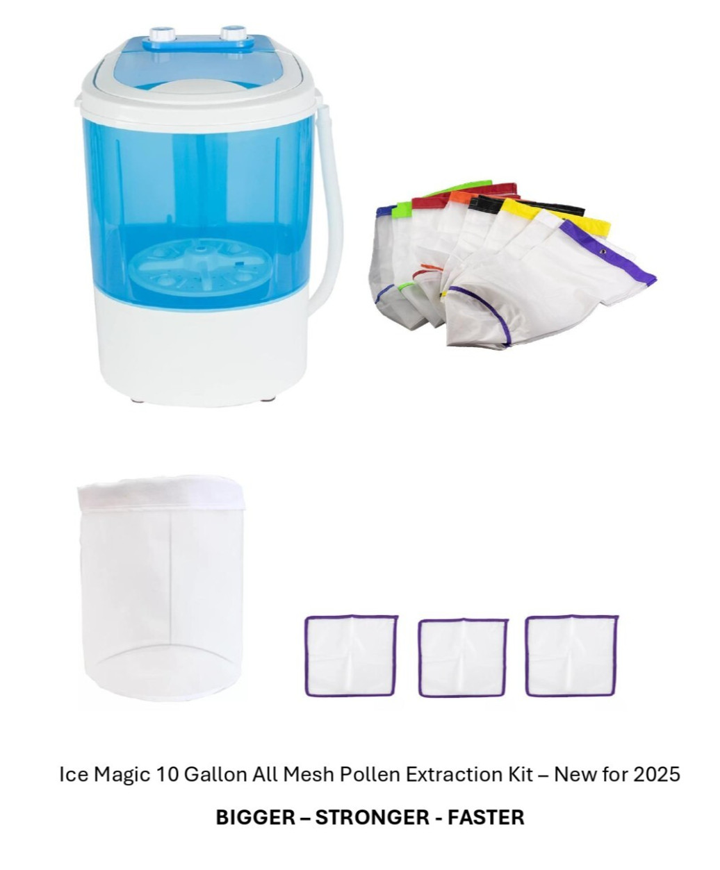 Ice Magic 10 Gallon All Mesh Pollen Extraction System COMPLETE – 240-WATT MOTOR