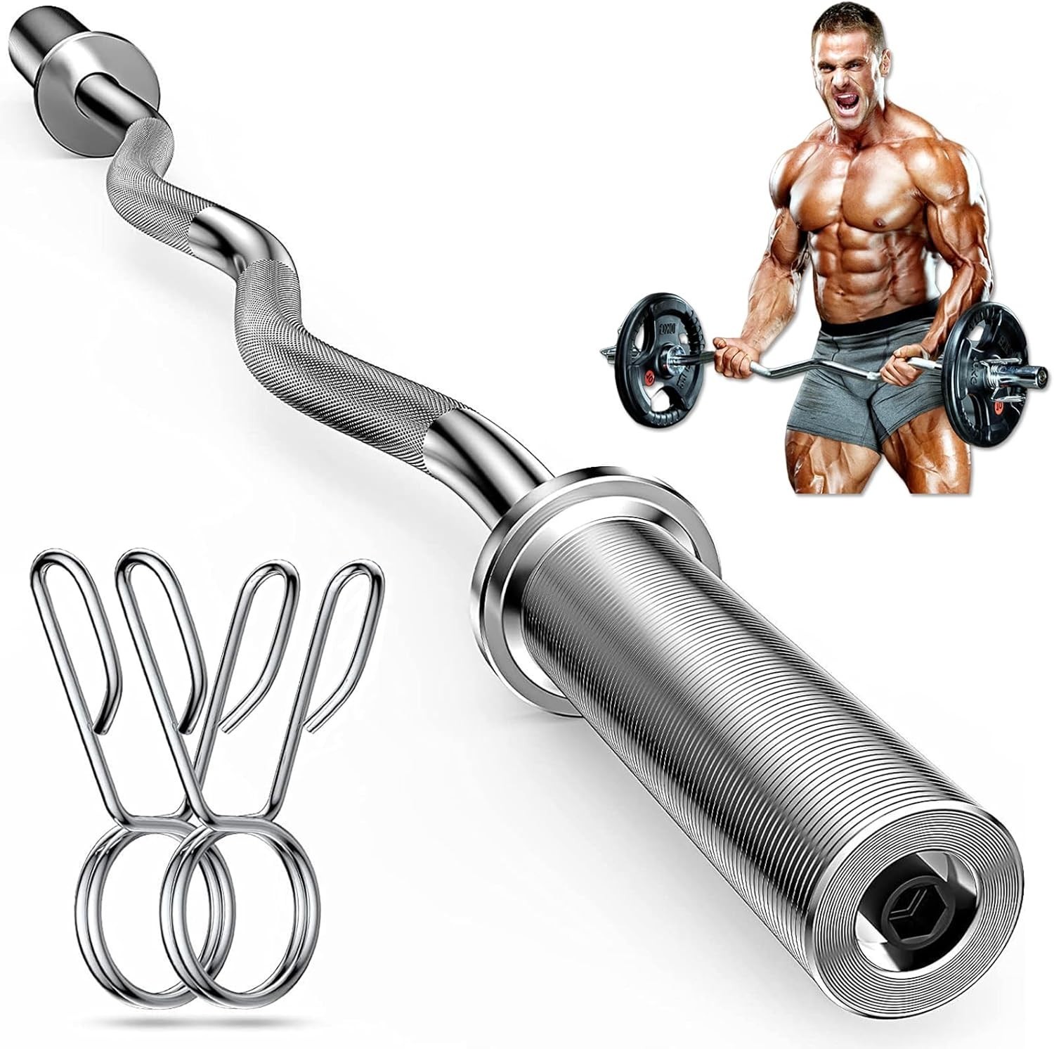 47"Olympic EZ Curl Bar for Home Gym-Barbell for Bicep Curls,Squats&Weightlifting