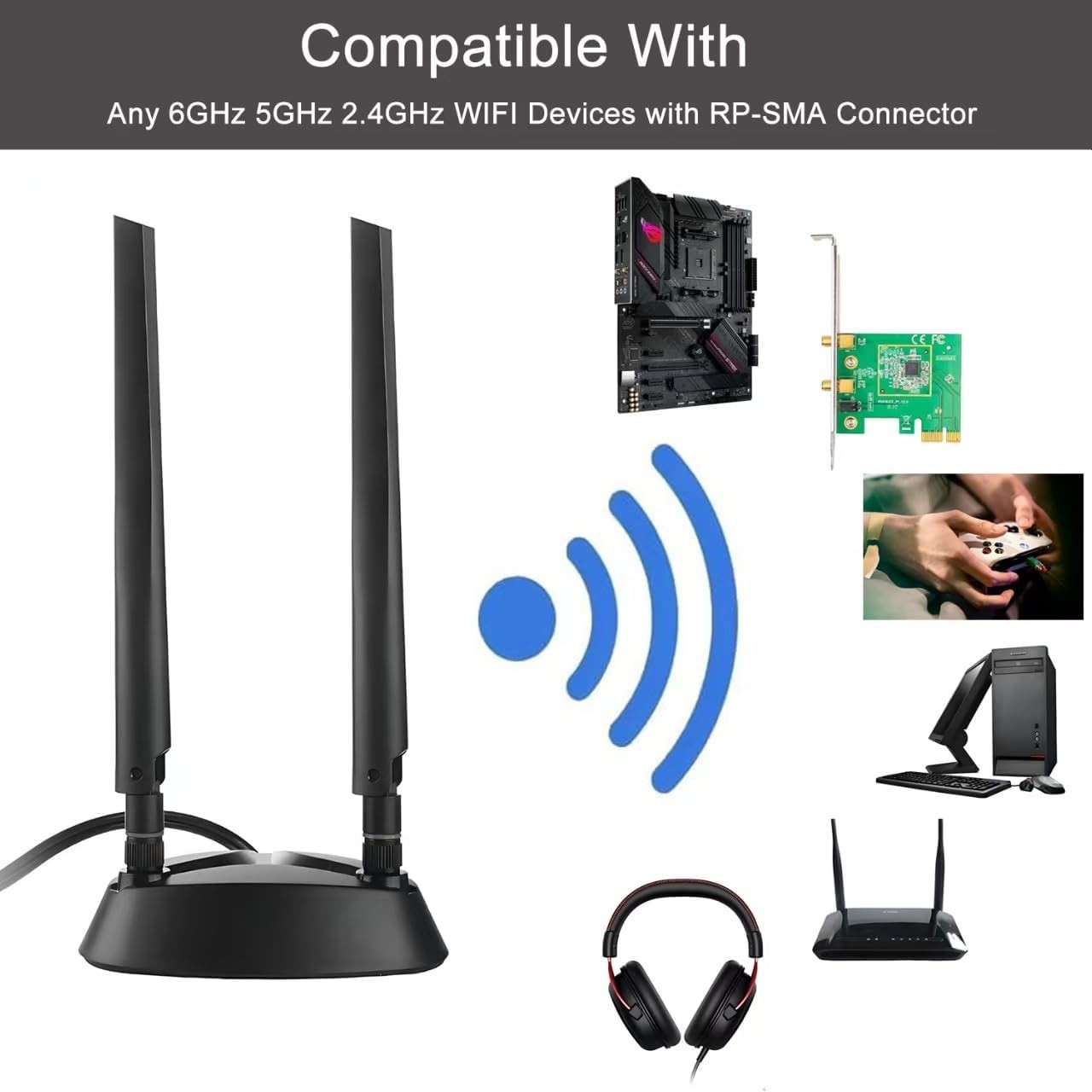 WiFi 6 6E Tri-Band Motherboard WIFI Boost Antenna up to 6GHz Magnetic Base Lot