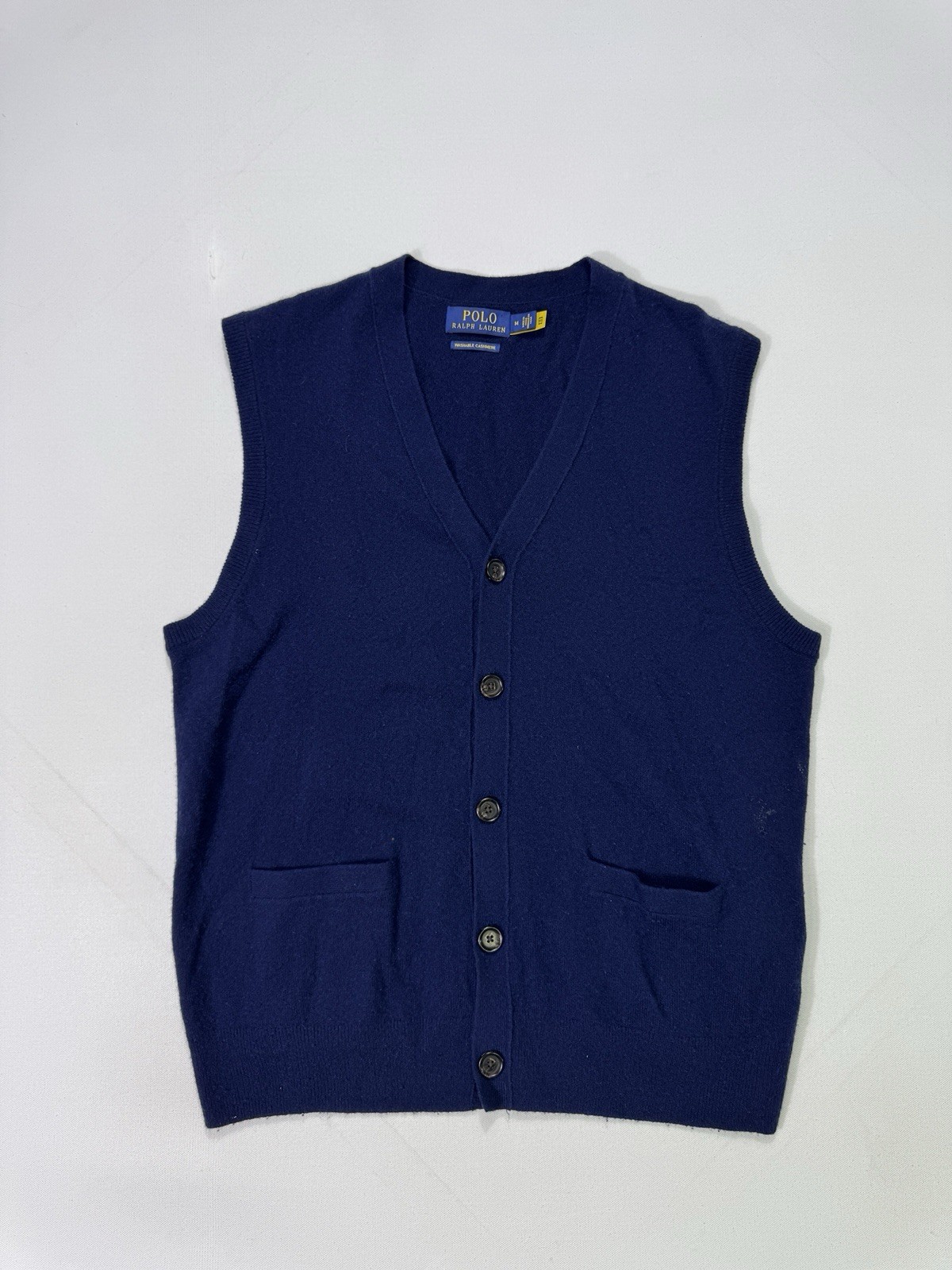 Polo Ralph Lauren Washable Cashmere Sweater Vest Button Navy Blue Men's Medium