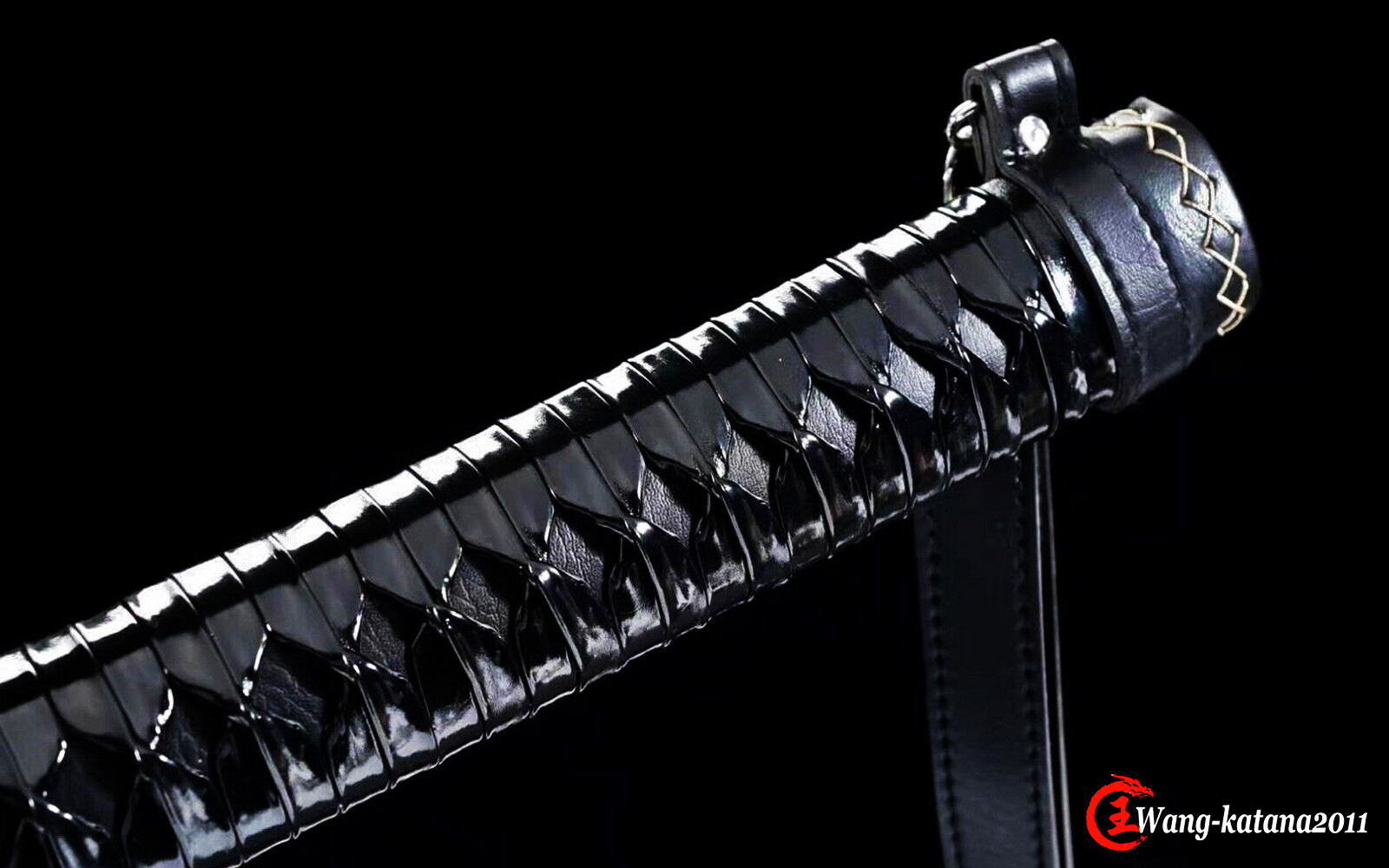 Black Leather Katana Clay Tempered T10 Japanese Samurai Sharp Sword with Straps