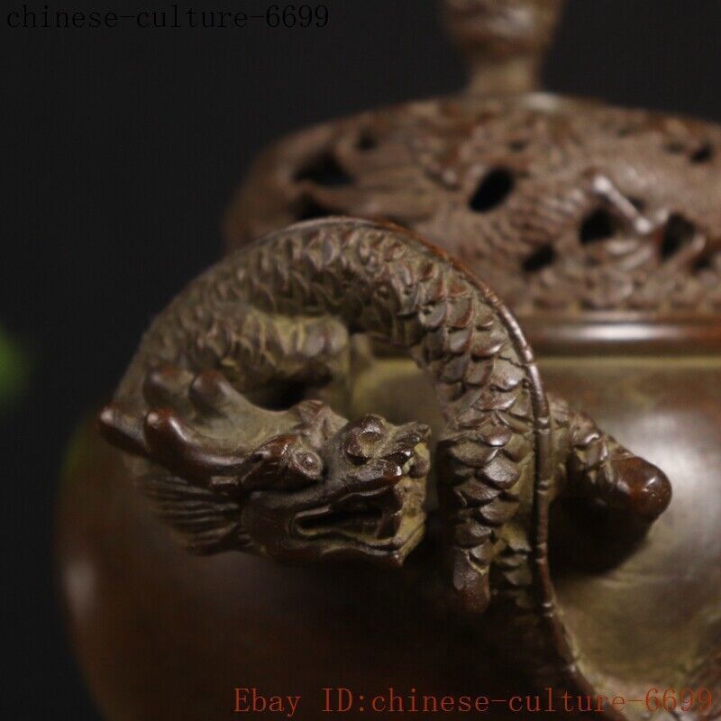 8" Chinese bronze Chinese Zodiac animal dragon loong incense burner censer