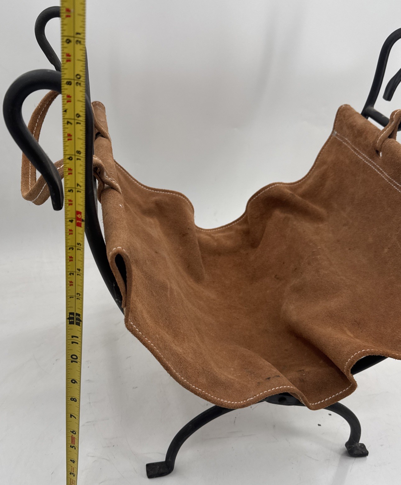 Vtg Firewood Log Carrier Rack Fireplace Wood Holder Suede Carrier Folding