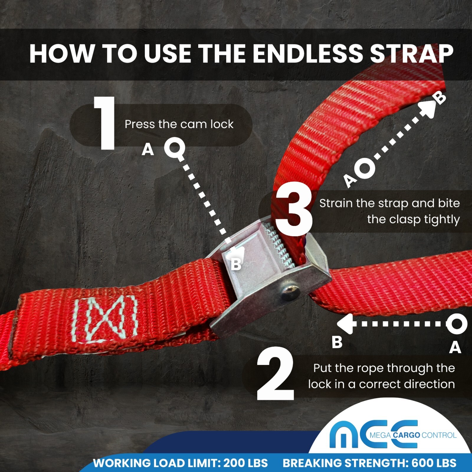 USA 1" x 3'- 15' Endless Cargo Lashing Strap w/Cam Buckle for Motorcycle Bicycle