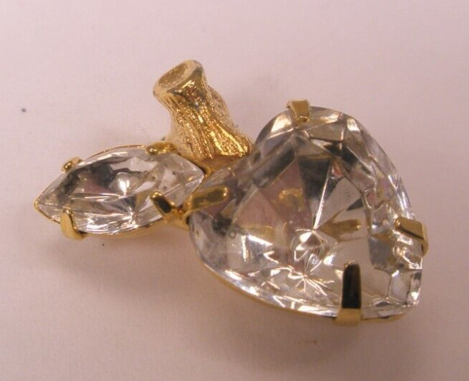 5/8" Heart Shaped Apple White Rhinestone Quality Vintage Tie Tack Lapel Pin r55