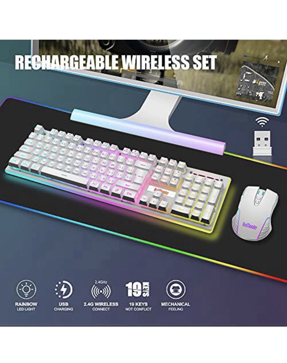 RedThunder K10 Wireless Keyboard and Mouse Combo - White - Open Box