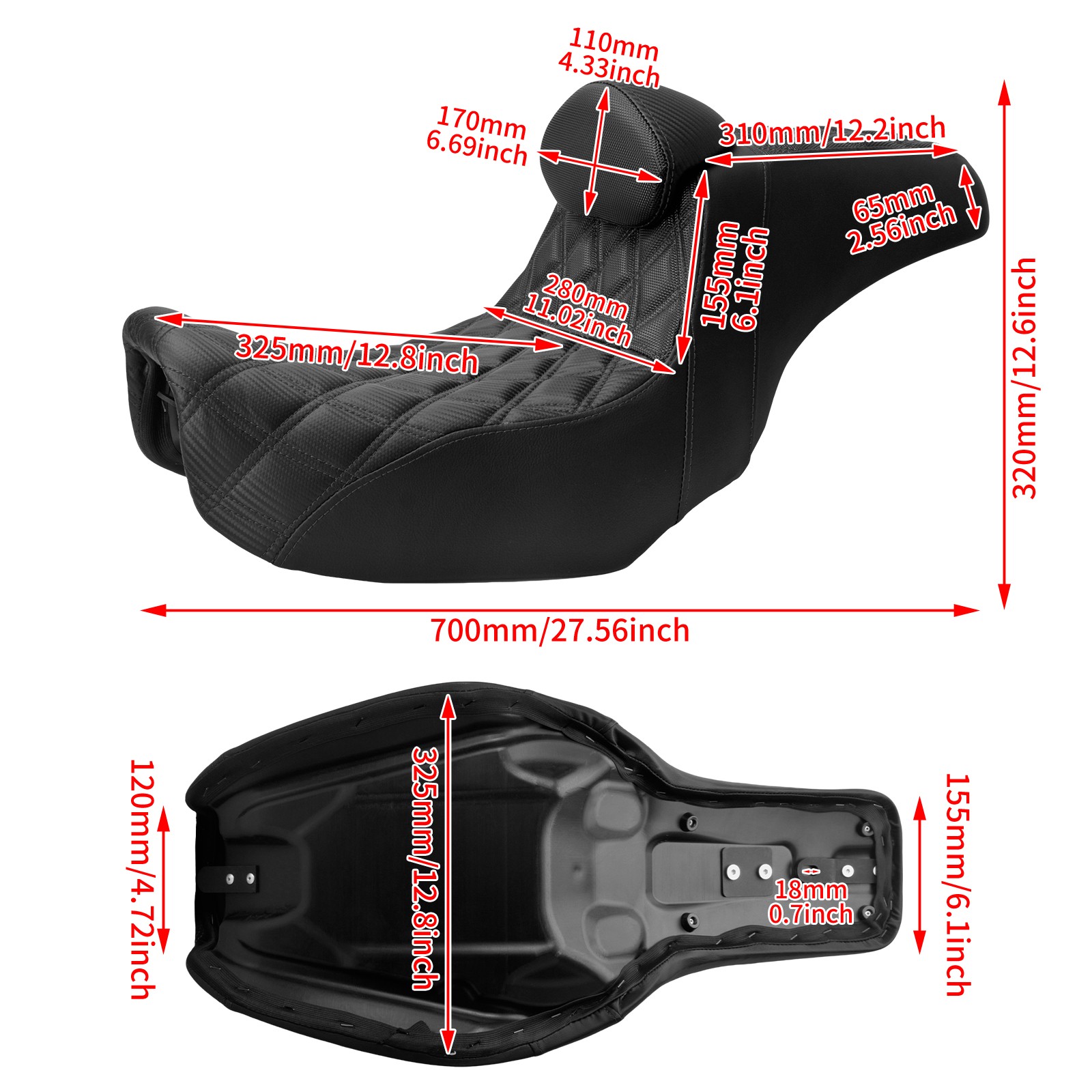 Black Stitching Seat W/ Driver Backrest Fit For Harley Dyna Super Glide 2006-17