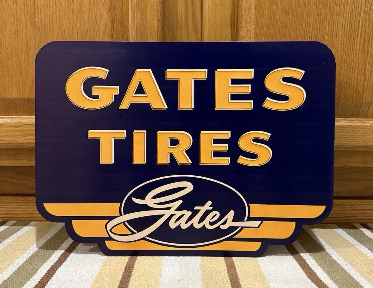 Gates Tires Flange Sign Gas Oil Garage Double Sided Vintage Style Wall Decor