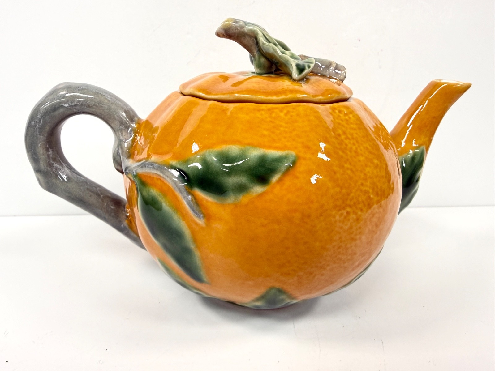 Bordallo Pinheiro Portugal China for Williams Sonoma Orange Teapot