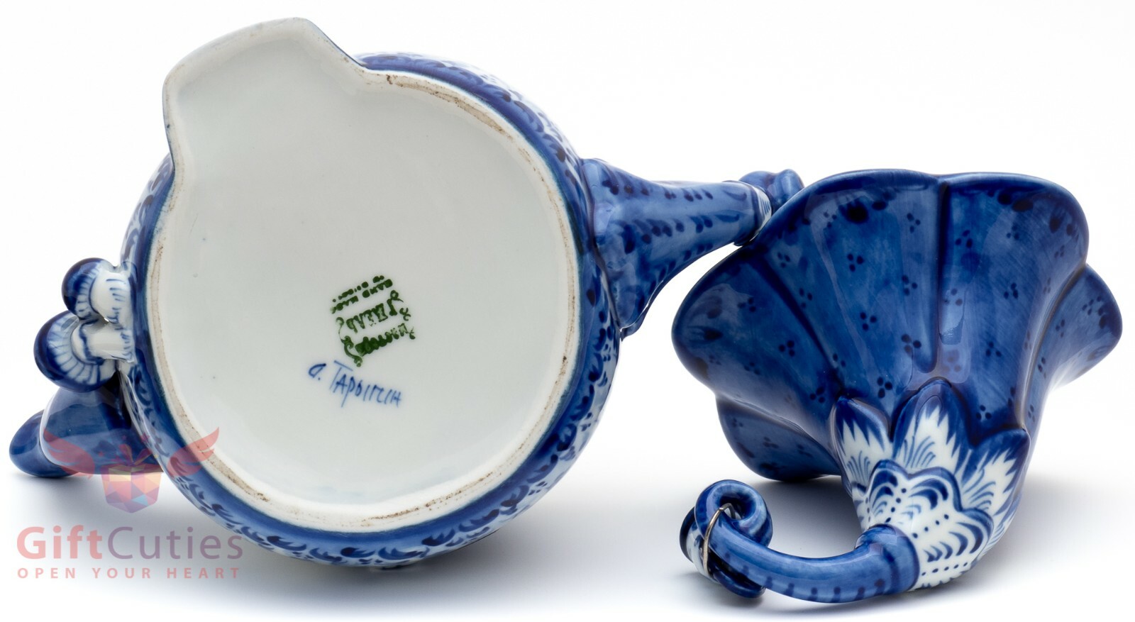 Porcelain Gzhel teapot in shape of a house souvenir handmade Гжель