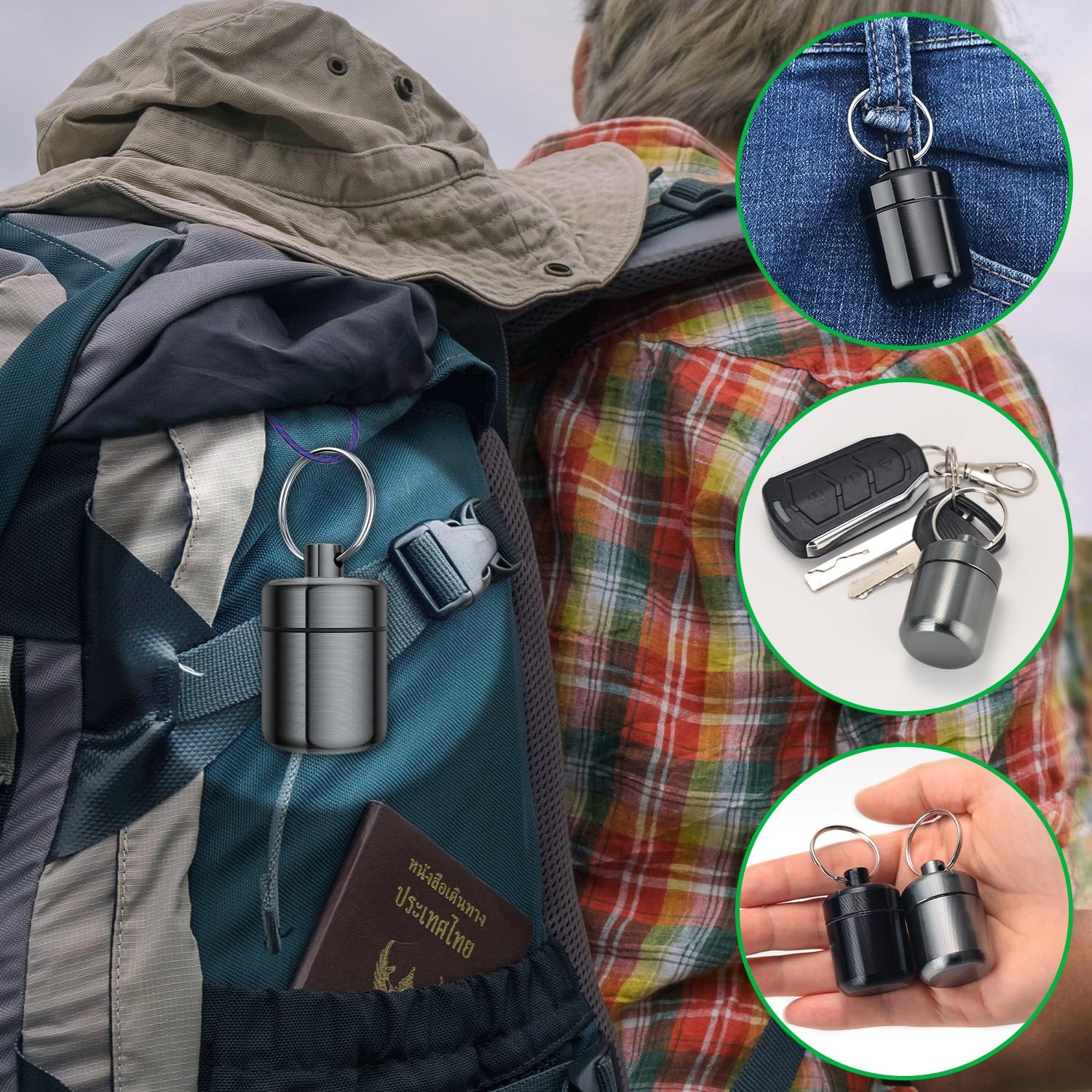 Urekt Ear Plug Carrying Case Keychain(2 Pack), 2 Pair (Pack of 1), Black Grey