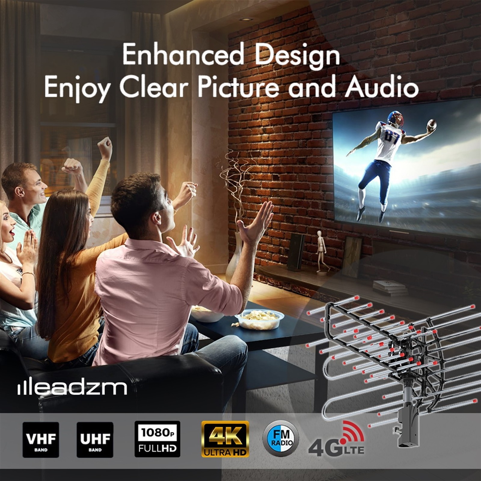 990 Miles Outdoor TV Antenna Motorized Amplified V/UHF HDTV 1080P 4K 360° Rotate