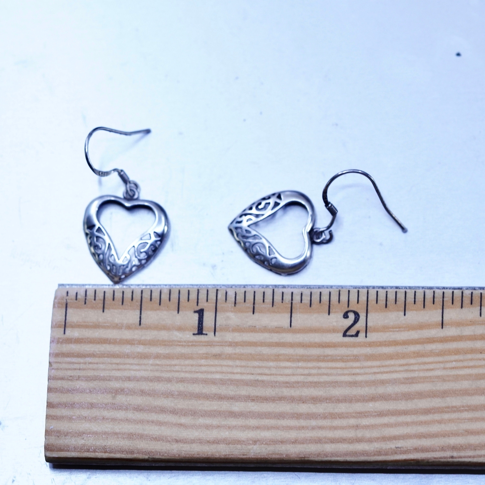 Vintage sterling silver 925 handmade earrings with filigree heart dangles