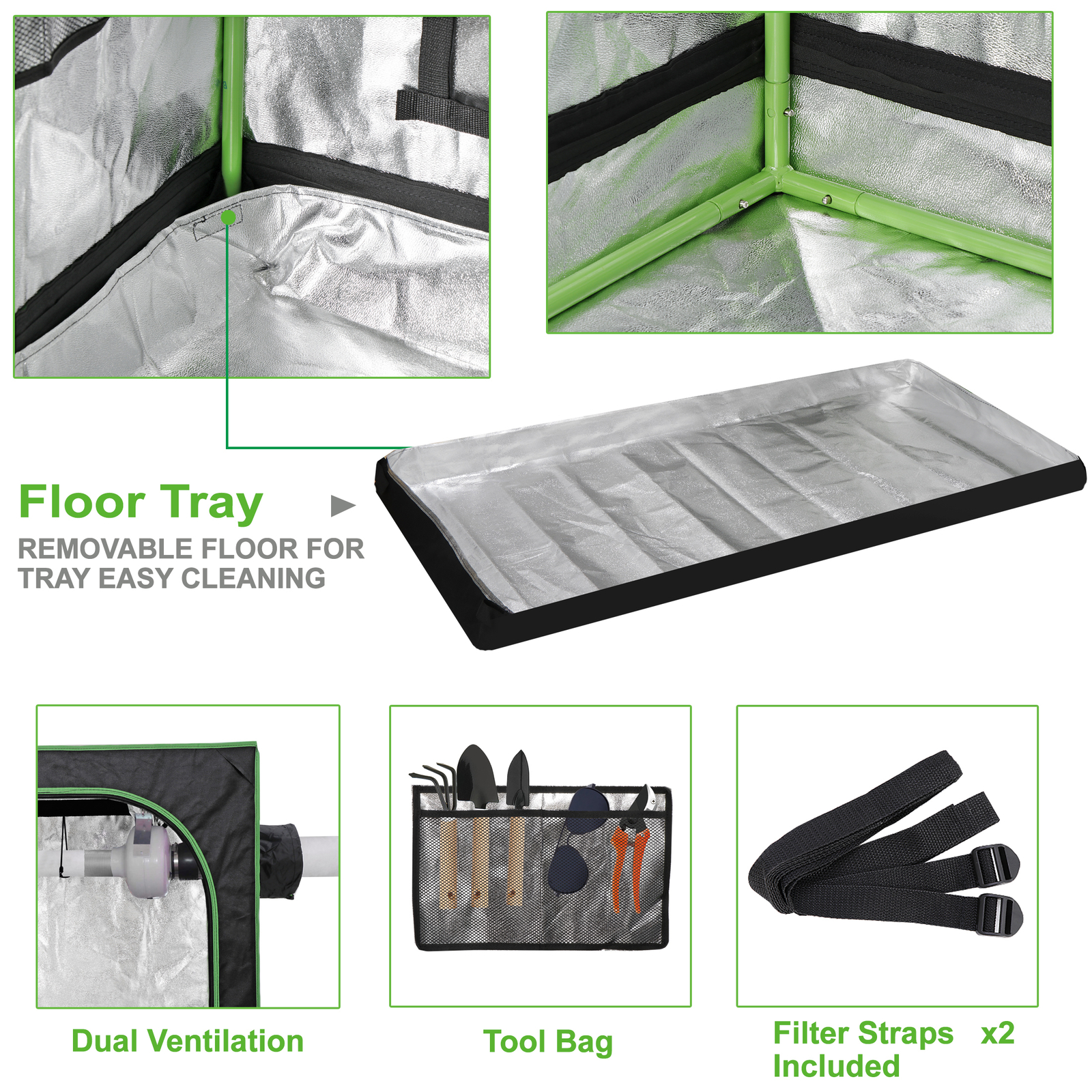 24""x48""x60" Indoor Hydroponic Grow Tent with Observation Window and Floor Tray