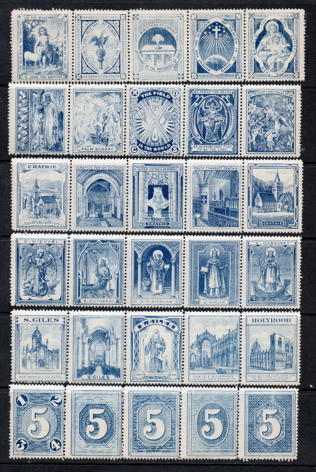 1890s/1900s Church Of Scotland Attendance/Reward Labels 6 Strips Of 5 From Sheet