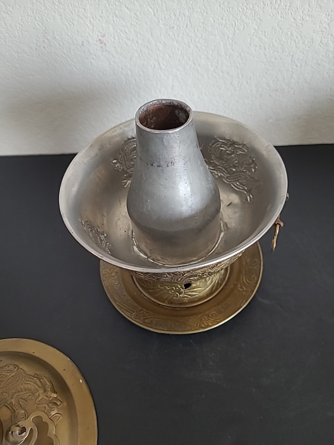Vintage Chinese Shabu Pot Brass Hot Pot Chiseled Dragon