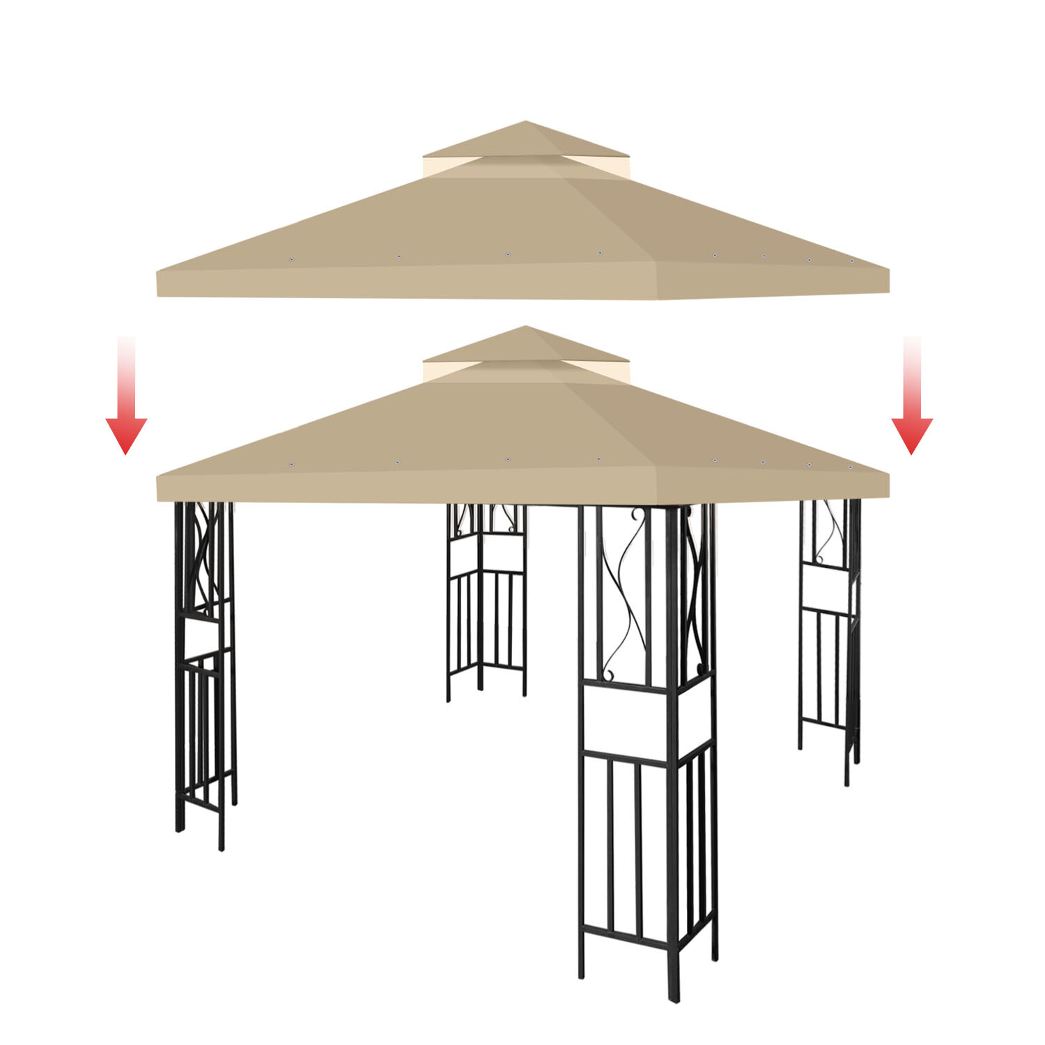 12 x 12 Feet Gazebo Canopy Top Replacement Cover 2Tier UV30 Garden Patio Beige