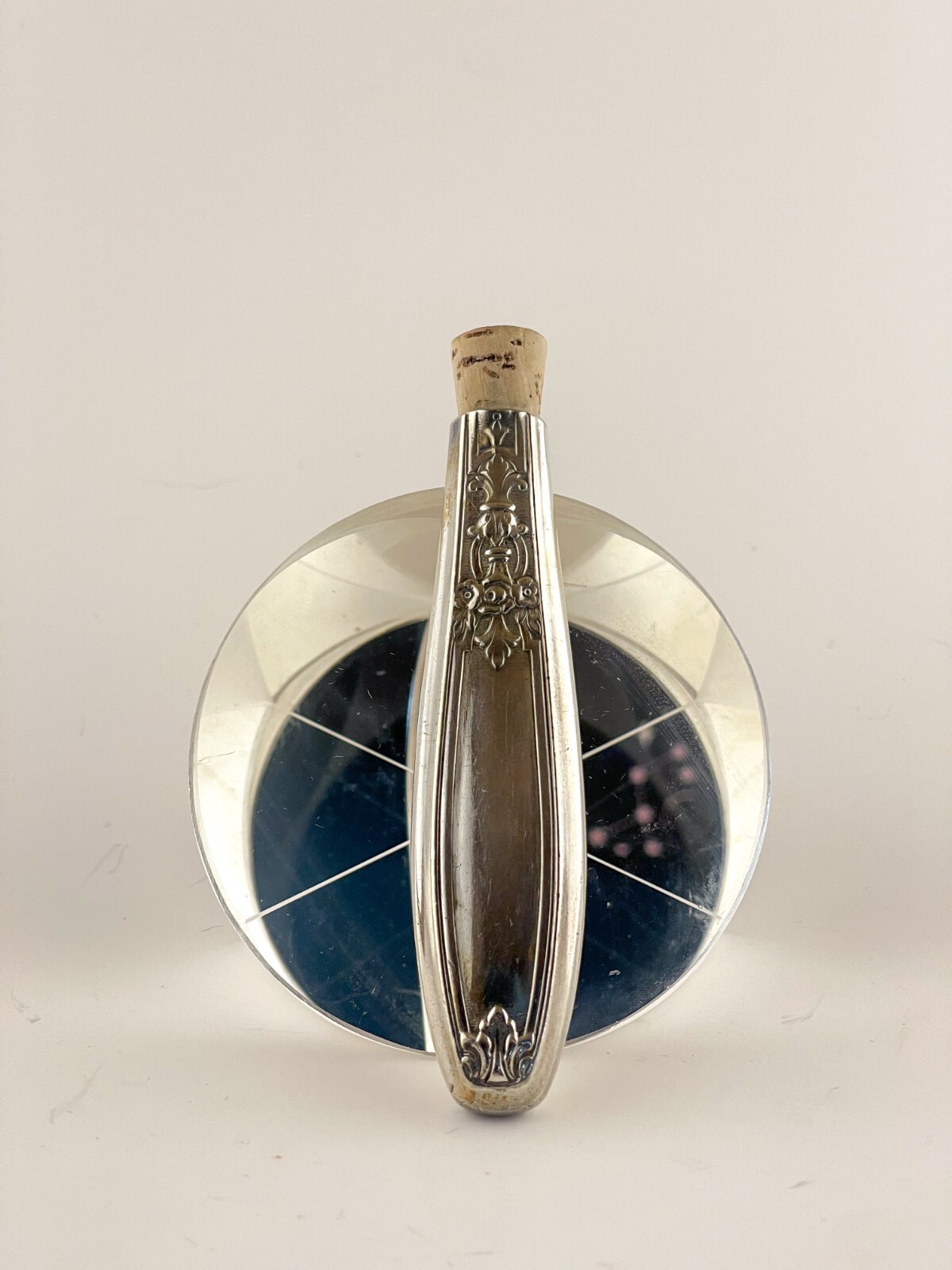 Custom Sterling Silver Flask with Cork Stopper, Made from Repurposed Silverware