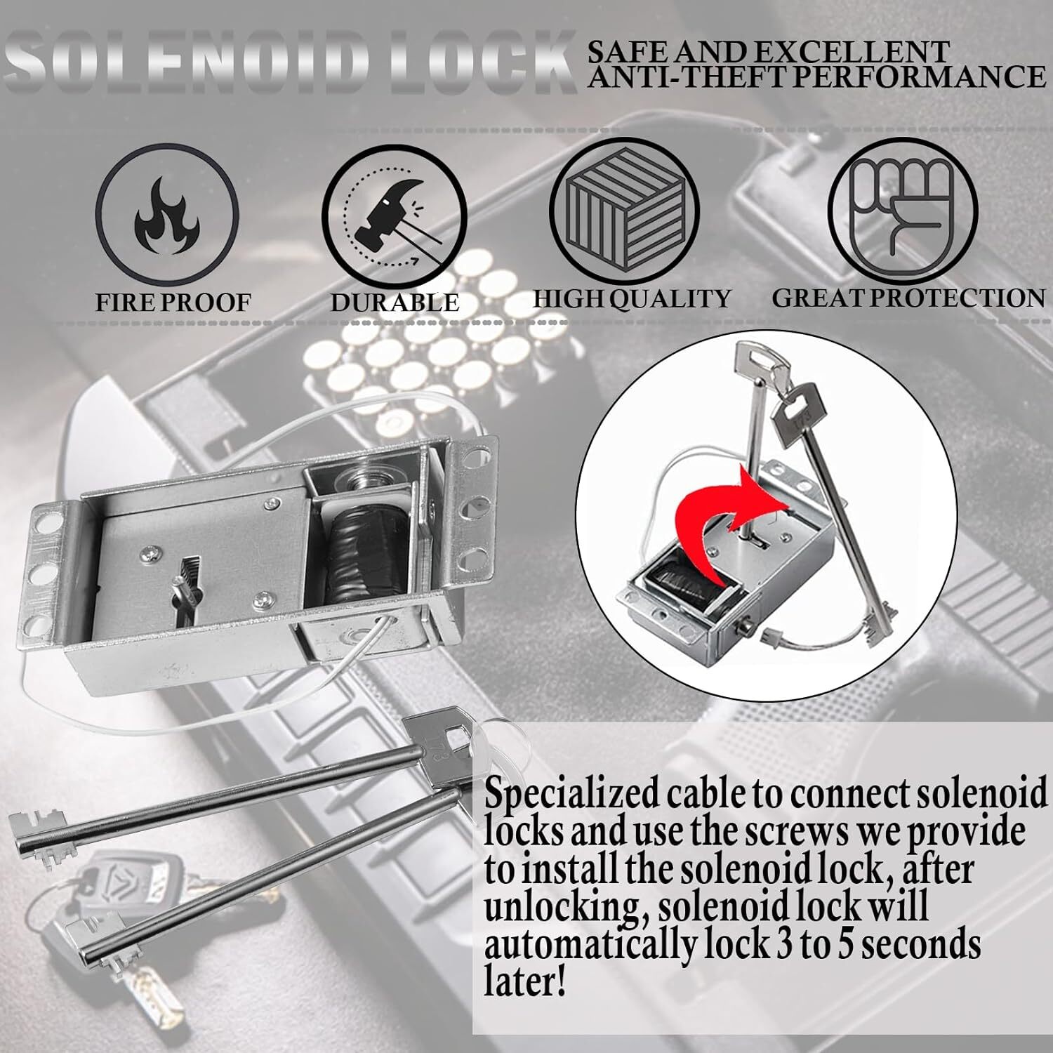 Gun Safe Lock Replacement Solenoid Lock Chrome Digital Keypad 2 Master Key