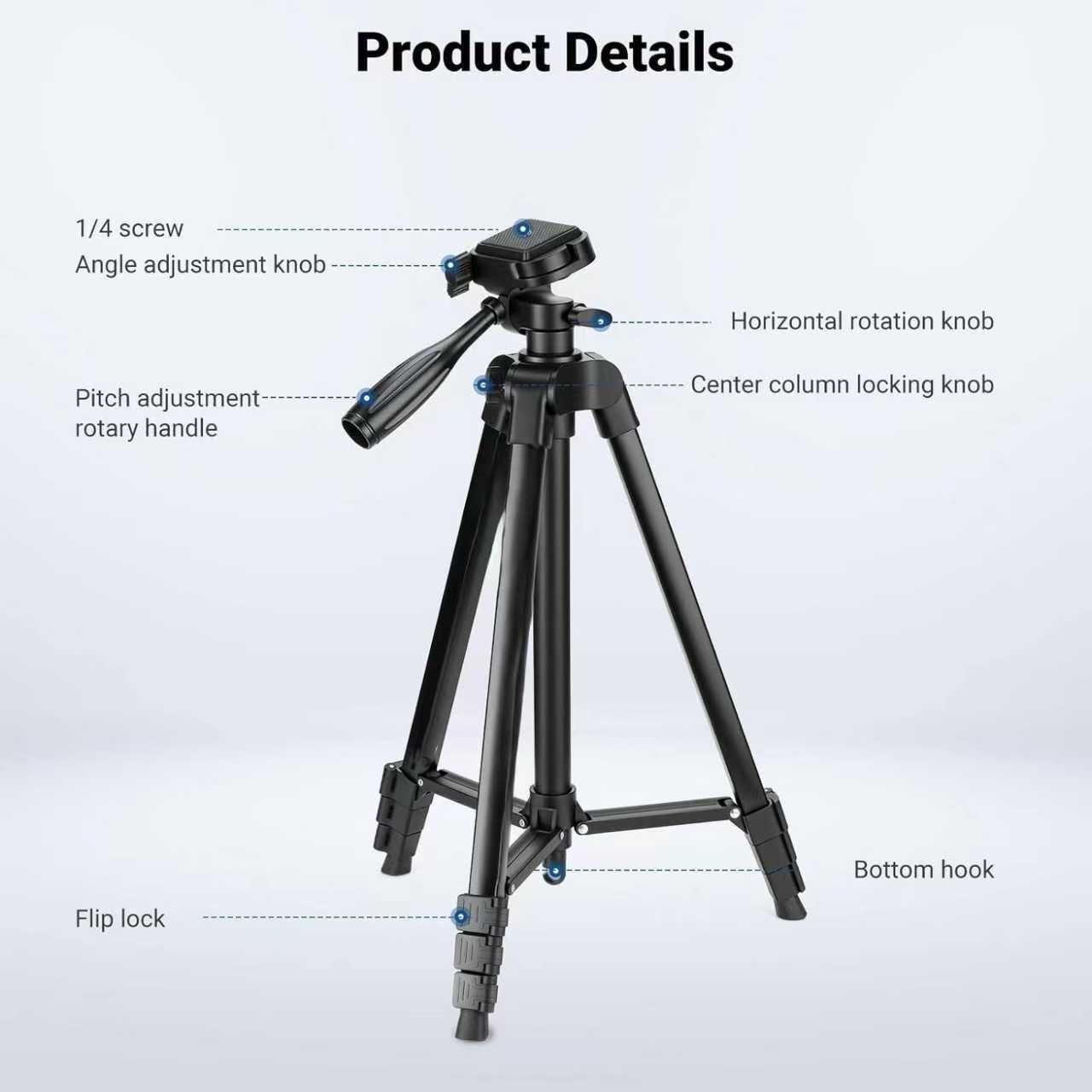 Adjustable Phone & Camera Tripod w/Built-in Level, Portable Metal Travel Stand