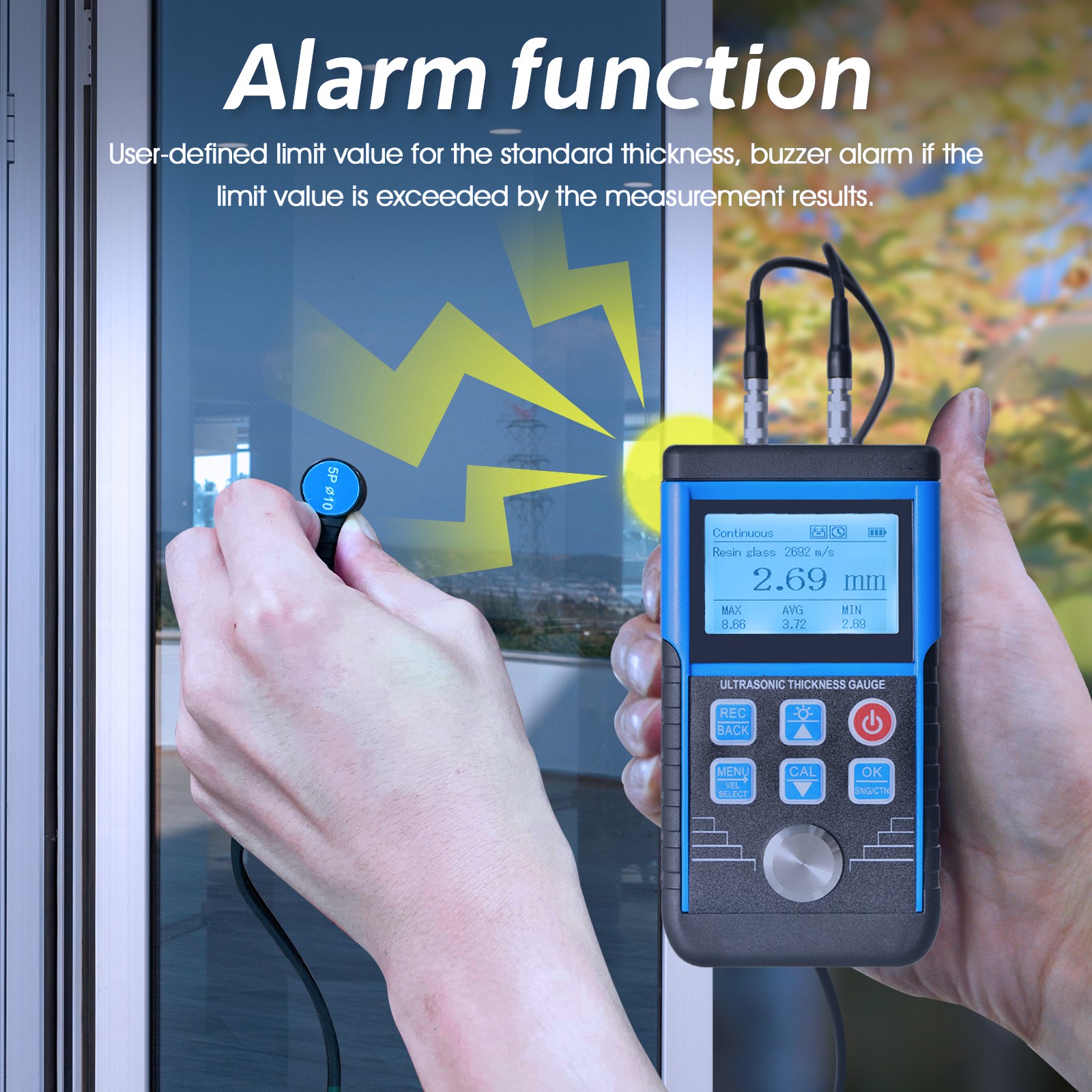 Digital Ultrasonic Thickness Gauge Tester Meter 0.8-500mm Plastic Steel Metal US